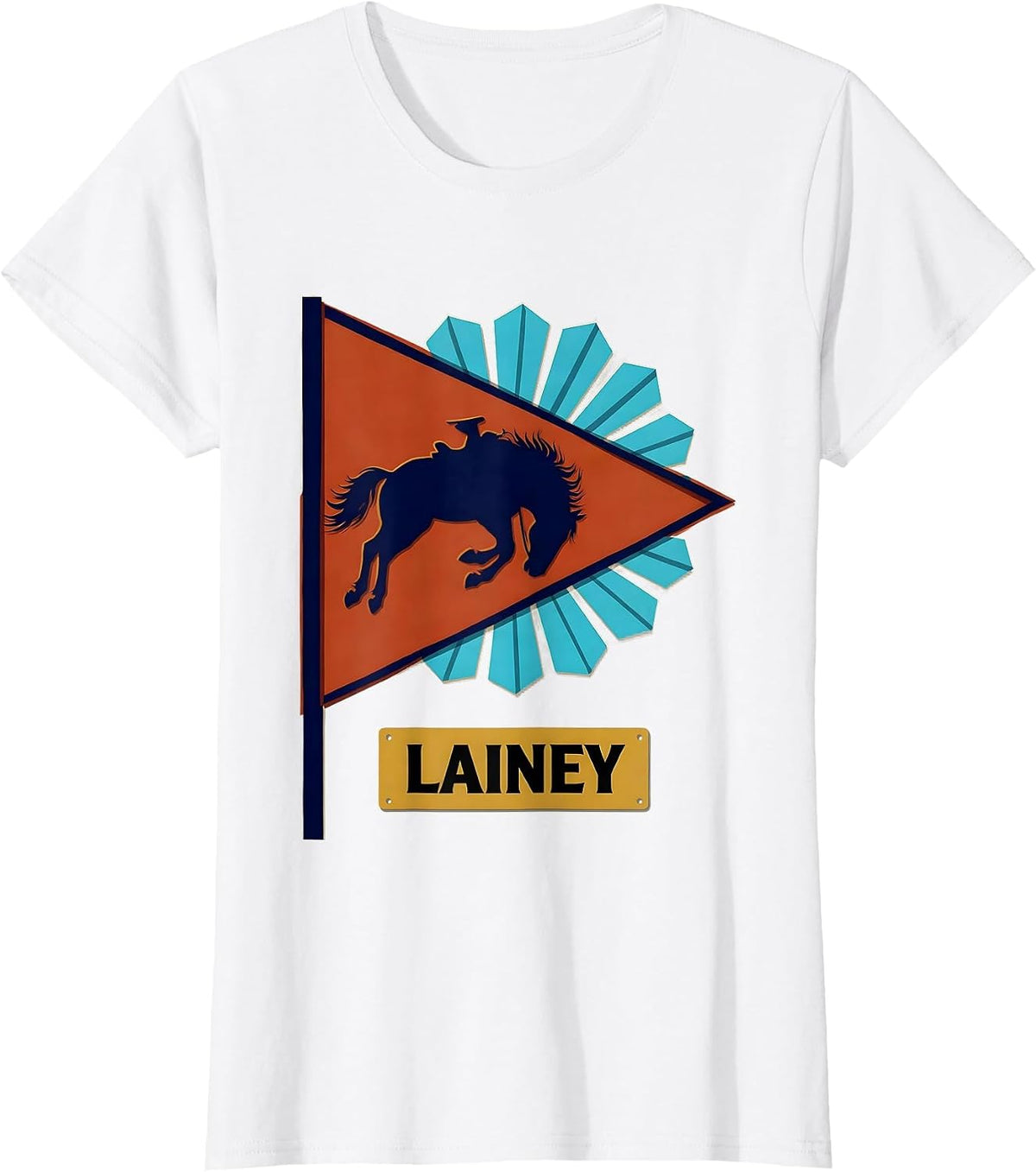 Women's Lainey Western Cowgirl Personalized Name Girl Rodeo Pennant T-Shirt - White