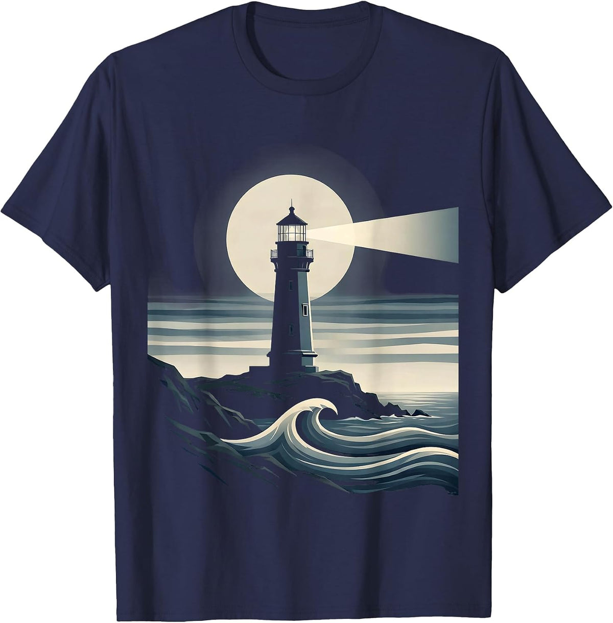 Men's Lighthouse Beam Through Fog Sailor Graphic T-Shirt - Navy Blue