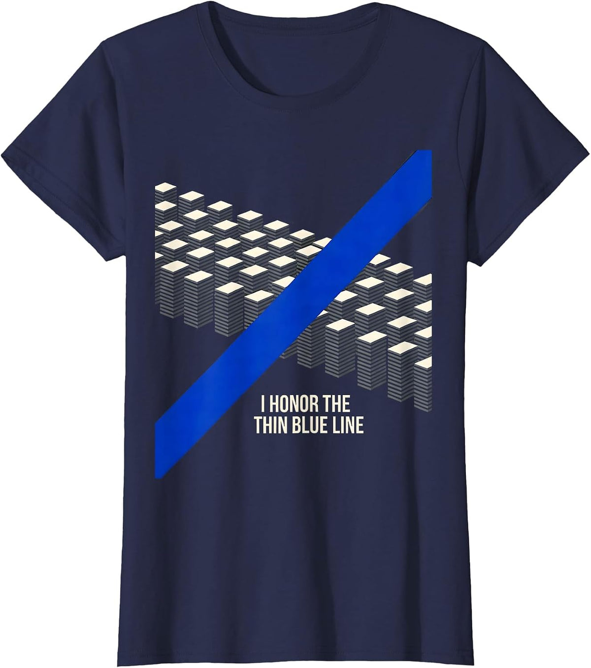 Women's I Honor The Thin Blue Line Vintage Police Support Officer T-Shirt - Navy Blue