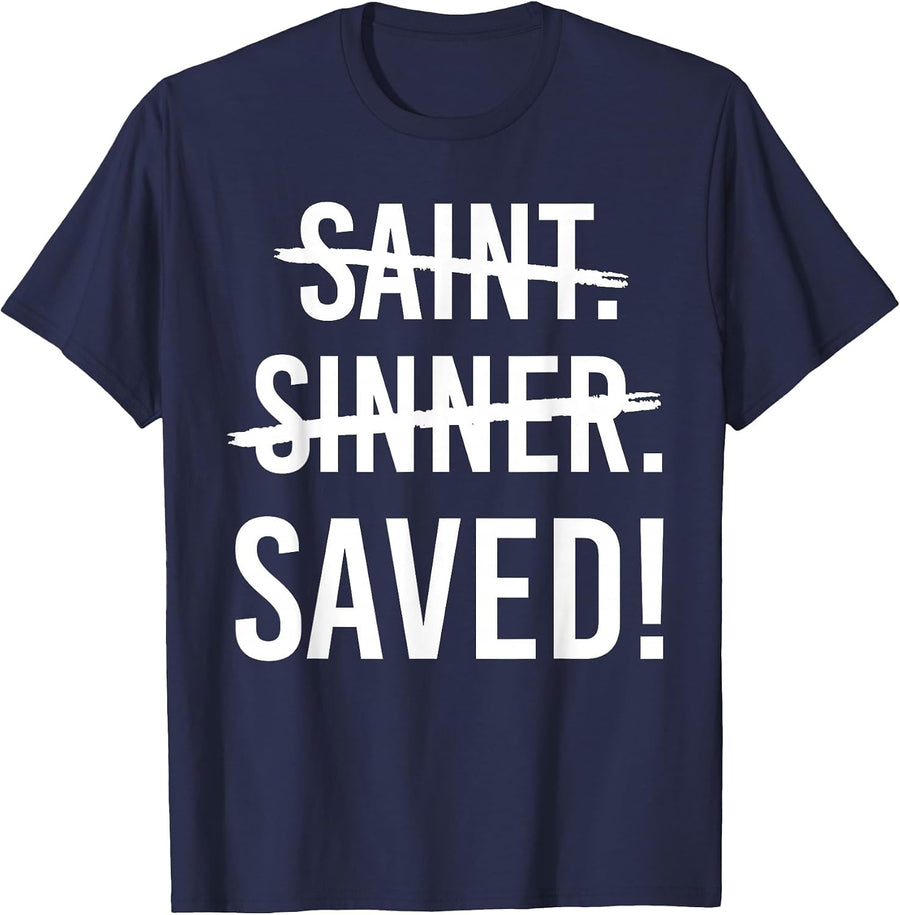 Saint Sinner Saved Christian T-Shirt - Navy Blue