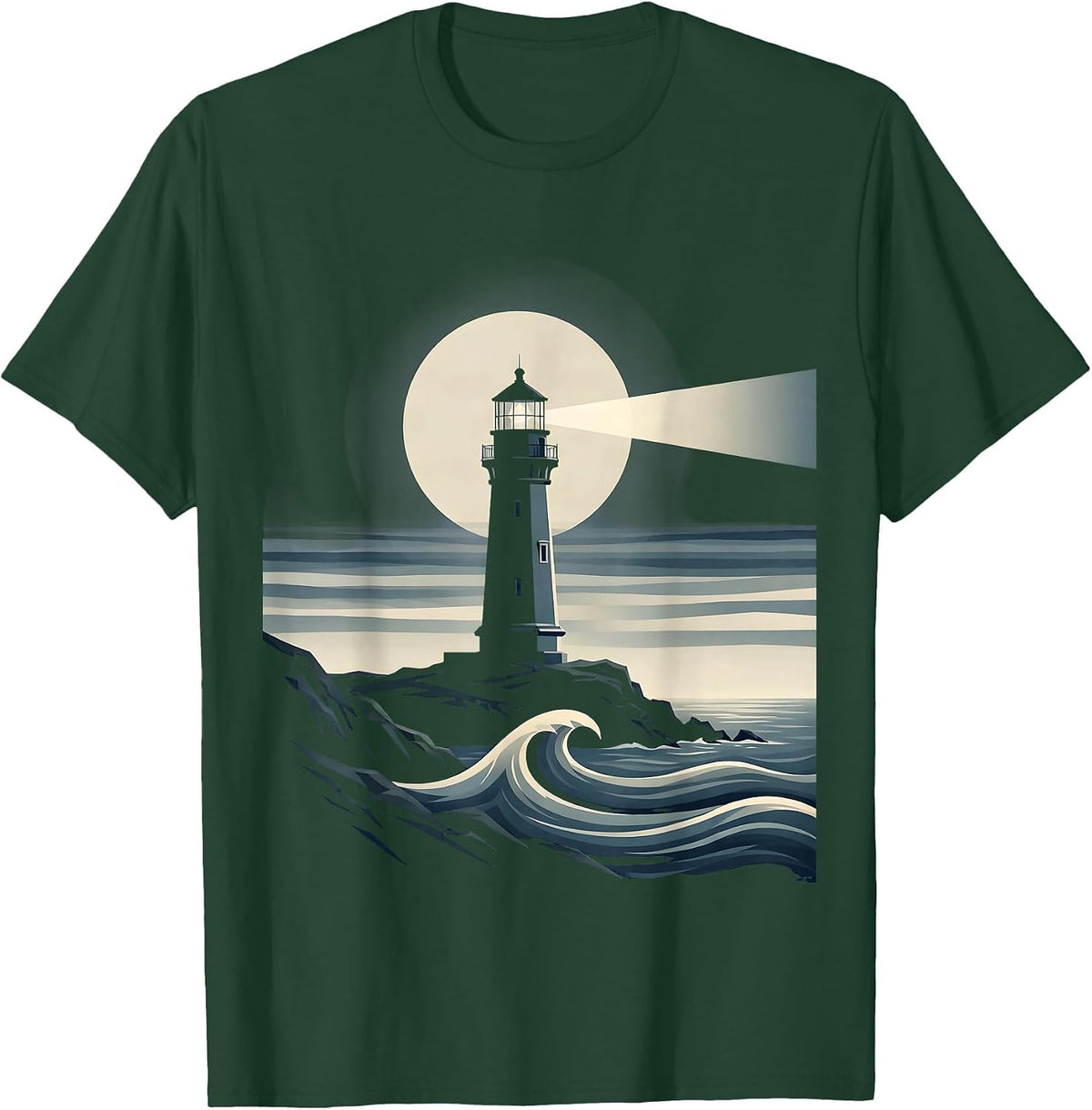 Men's Lighthouse Beam Through Fog Sailor Graphic T-Shirt - Dark Green