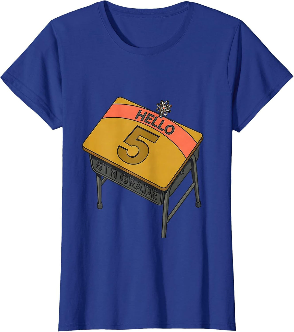 Women's Hello 5th Grade Midcentury Modern Back To School Leopard T-Shirt - Royal Blue