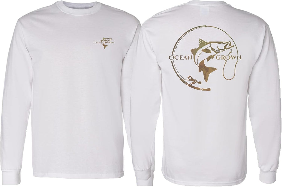 Ocean Grown Snook Hook Fishing T-Shirt Men's - Long Sleeve White