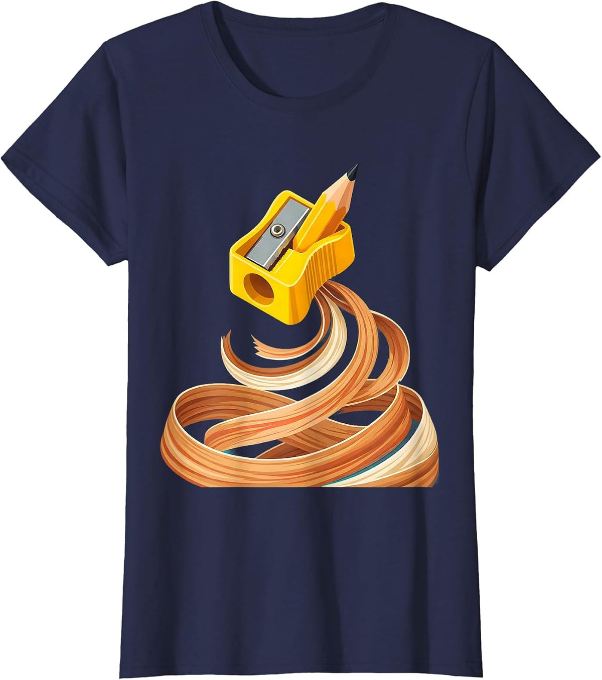 Women's Preschool Teacher Pencil Sharpener Art Design T-Shirt - Navy Blue