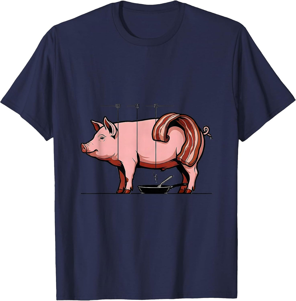Pig Bacon Diagram Funny Food Lover Gift T-Shirt - Navy Blue