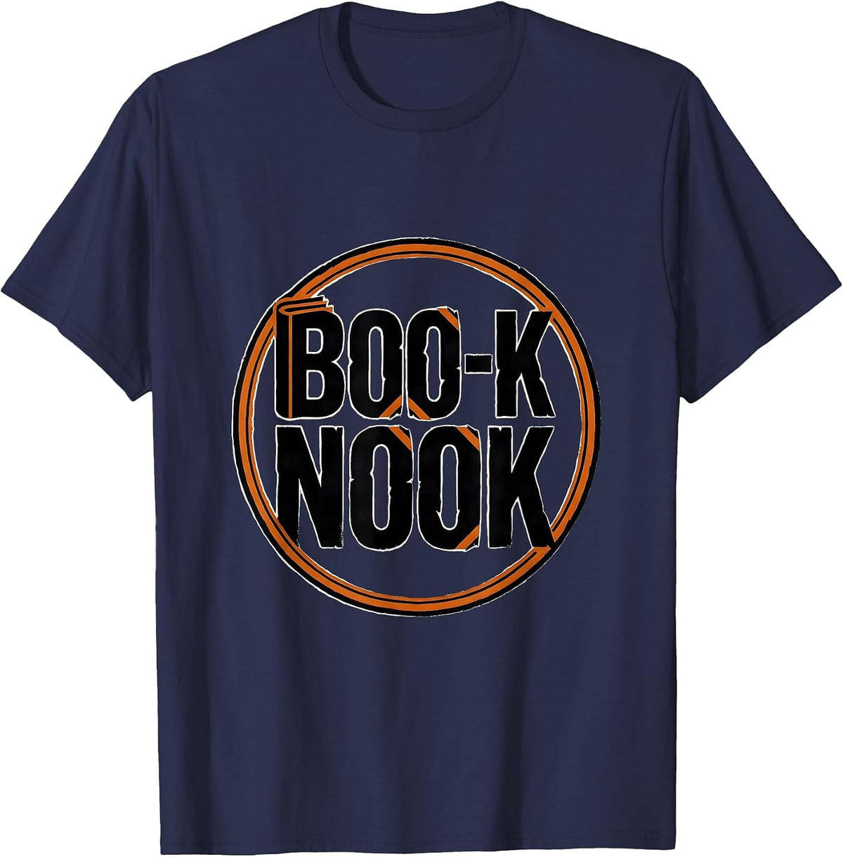 Men's Boo-k Nook Whimsical Teacher Halloween Pumpkin Emblem T-Shirt - Navy Blue