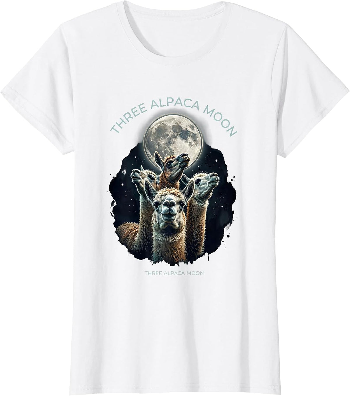 Three Alpaca Moon Surreal Alpaca Lover Meme Humor T-Shirt - White