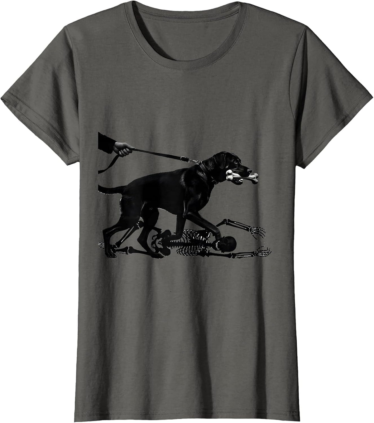 Women's Rhodesian Ridgeback Skeleton Chasing Halloween Dog Mom Humor T-Shirt - Asphalt Grey