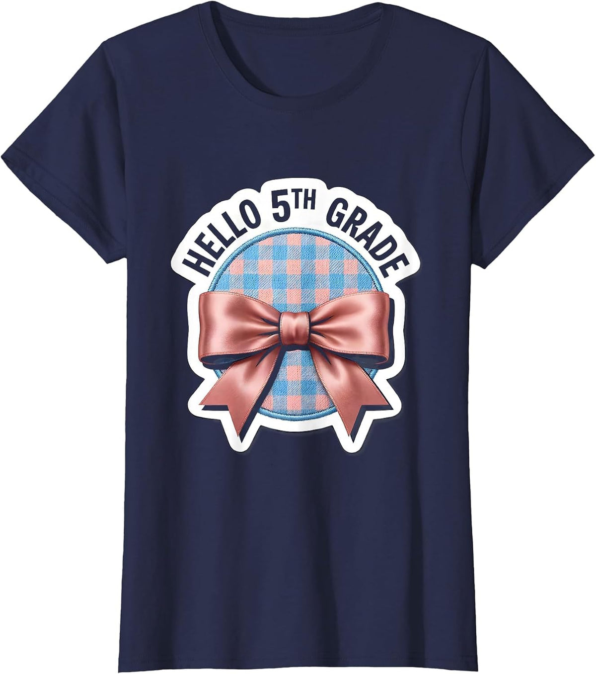 Women's Hello 5th Grade Coquette Bow Back to School Girls T-Shirt - Navy Blue