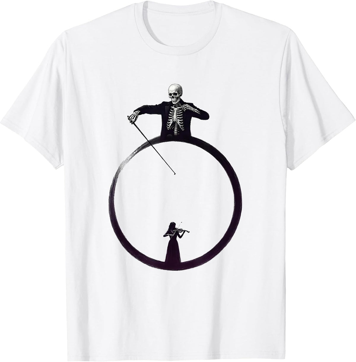 Men's Skeleton Conductor Ghost Violin Minimalist Music Teacher T-Shirt - White