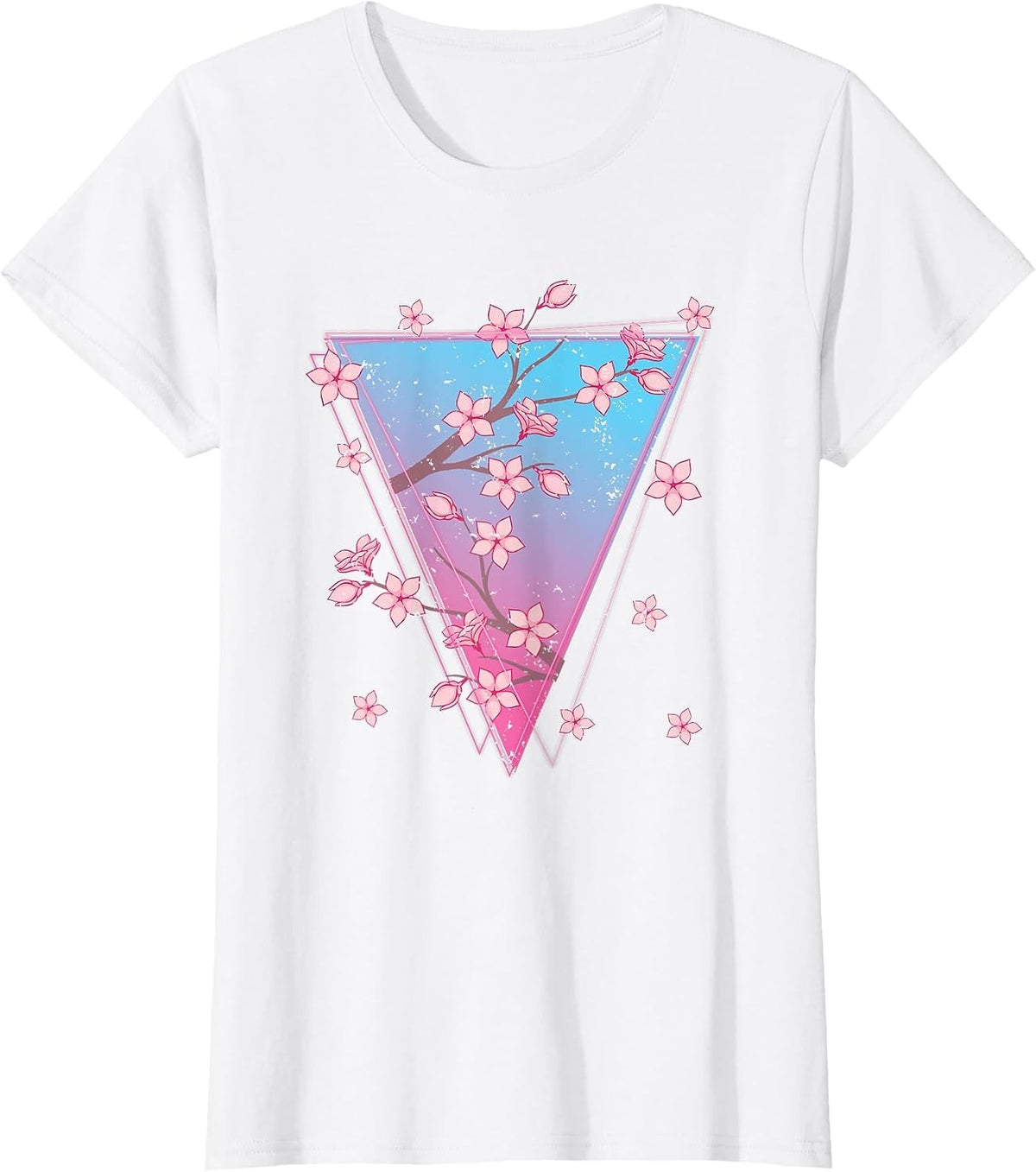 Pink Flower Japan Sakura Synthwave Vaporwave Cherry Blossom T-Shirt - White