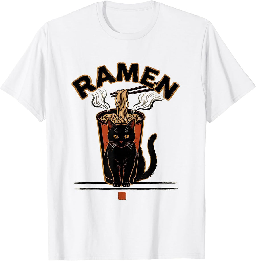 Men's RAMEN Cute Kawaii Cat Anime Gamer Otaku Funny Japanese Art T-Shirt - White