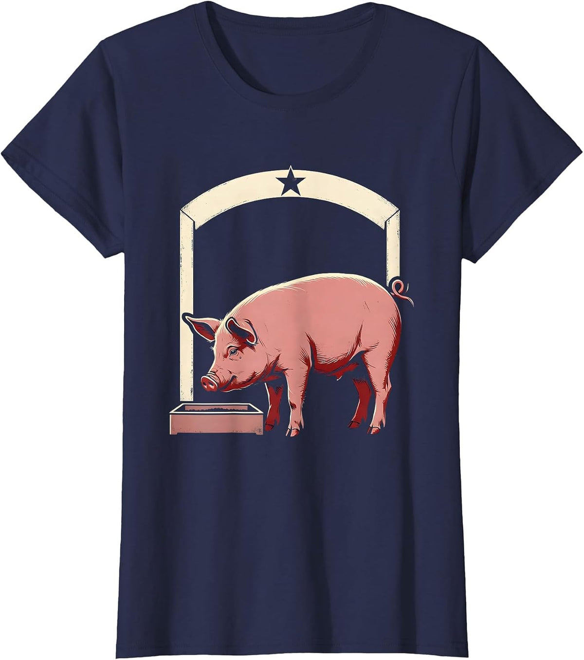 Women's Pig Lover Showcard Farm Humor Casual T-Shirt - Navy Blue