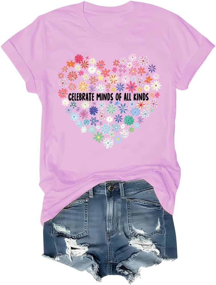 Celebrate Minds of All Kinds Shirt Floral Celebrate Minds of All Kinds Shirts Heart Autism Awareness V Neck Tshirt -