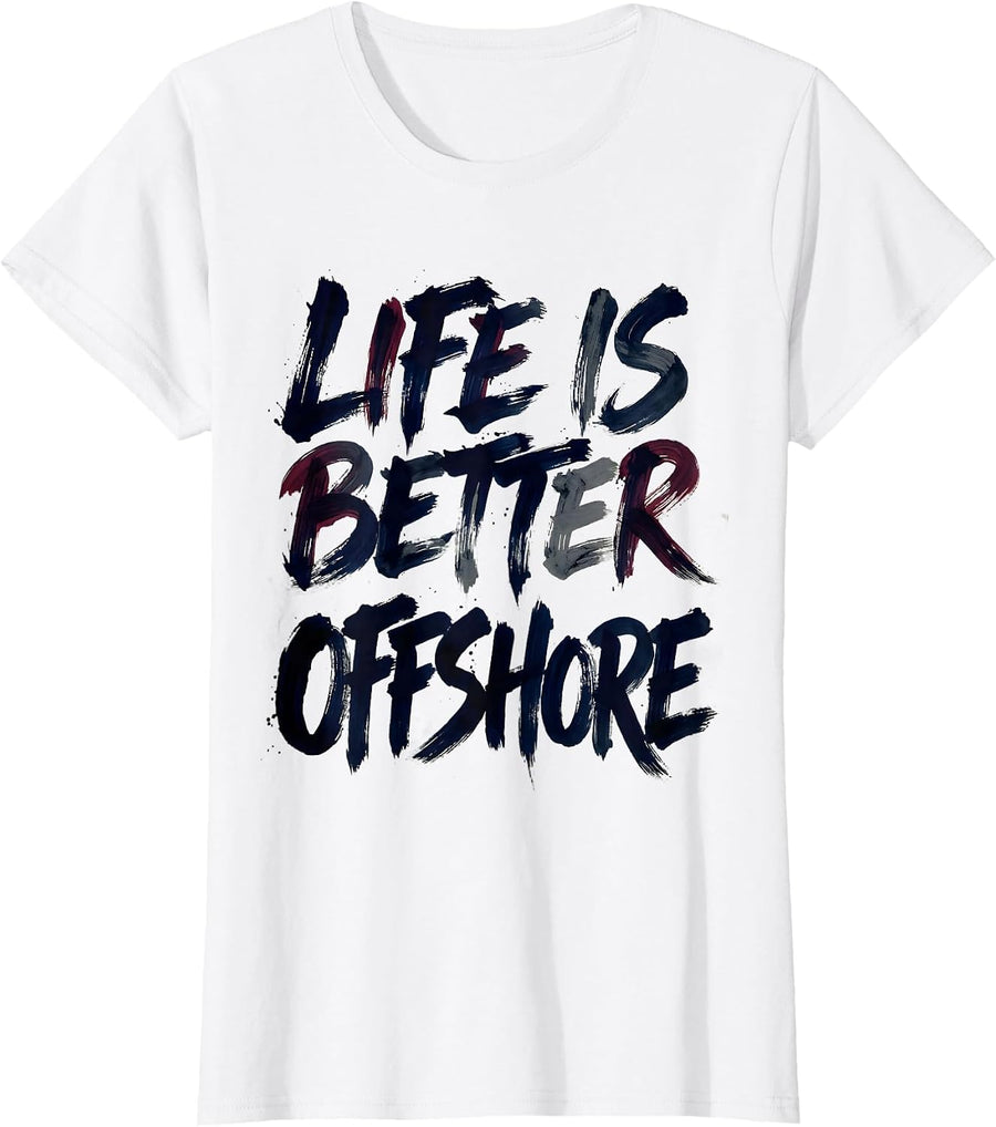 Women's Life Is Better Offshore Navy Nautical Design T-Shirt - White