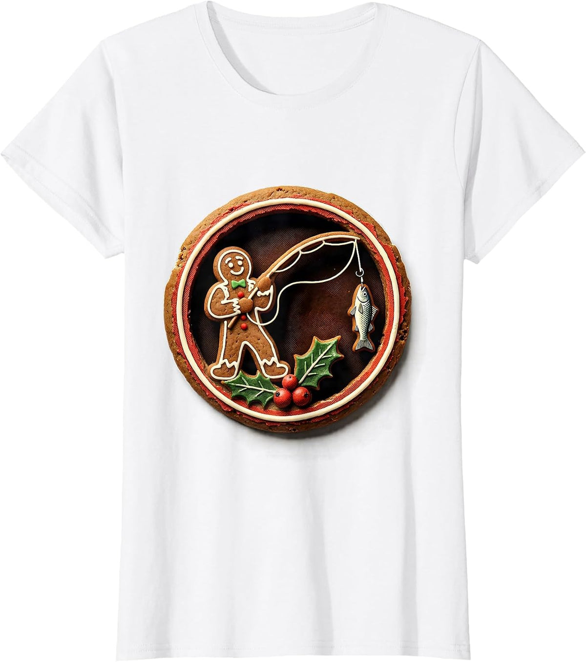 Women's Gingerbread Fly-Fisher Christmas Fishing Humor T-Shirt - White