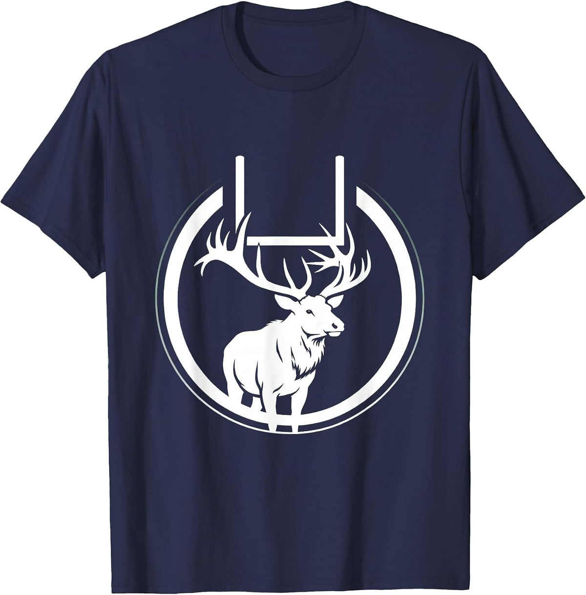 Elk Spirit Animal Football Goalpost Antlers T-Shirt - Navy Blue