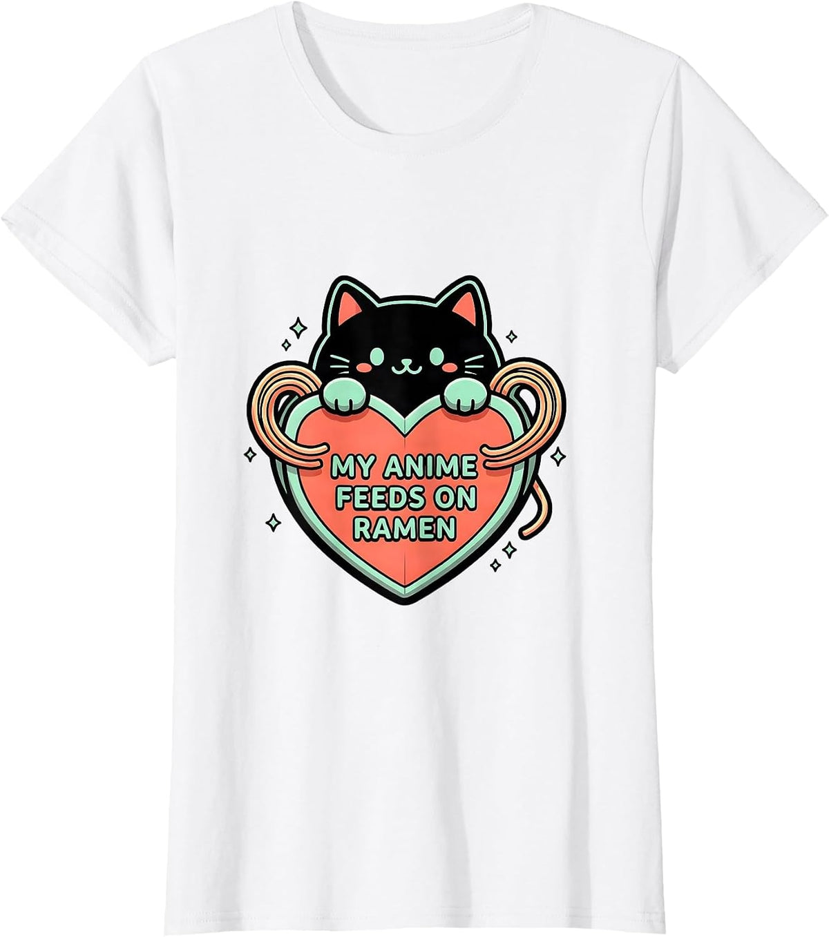 My Anime Feeds On Ramen Cute Kawaii Anime Cat Gift T-Shirt - White