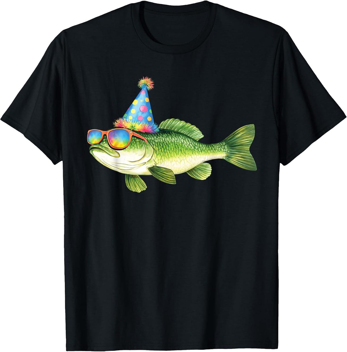 Bass Birthday Freshwater Fish Party Fishing Birthday Funny Tee T-Shirt for Men and Women - Black