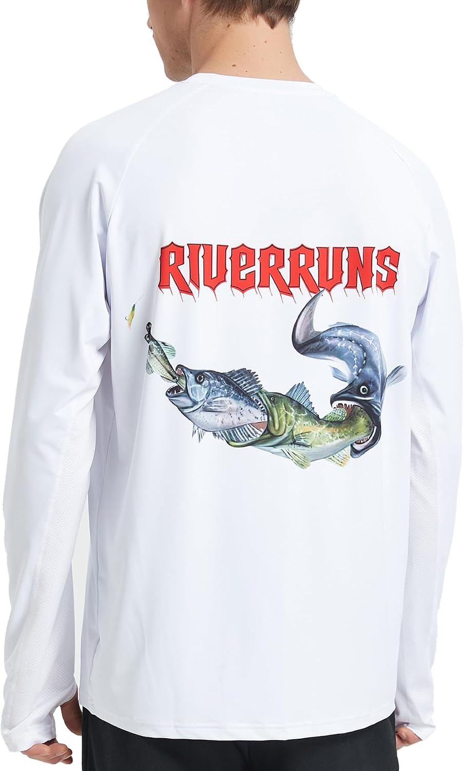 Riverruns UPF 50+ Long Sleeve Fishing Shirt for Men - White Fish Food Chain