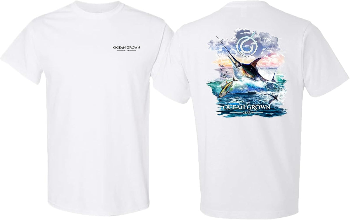 Ocean Grown Marlin Sunset Fishing T-Shirt Men's - White
