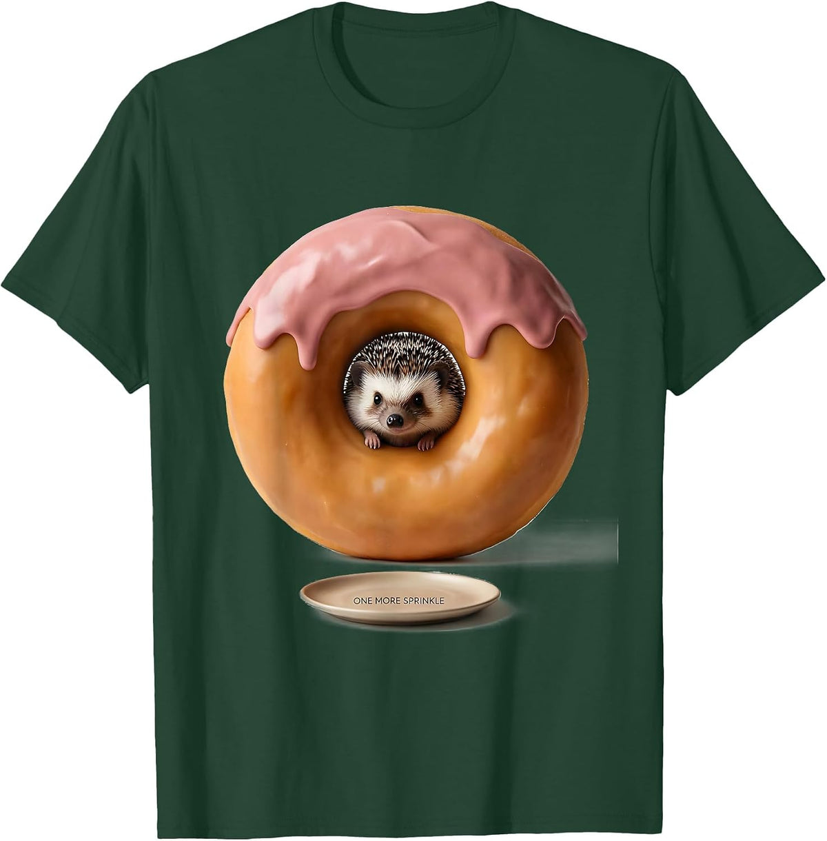 Men's One More Sprinkle Cute Kawaii Hedgehog Animal Character T-Shirt - Dark Green