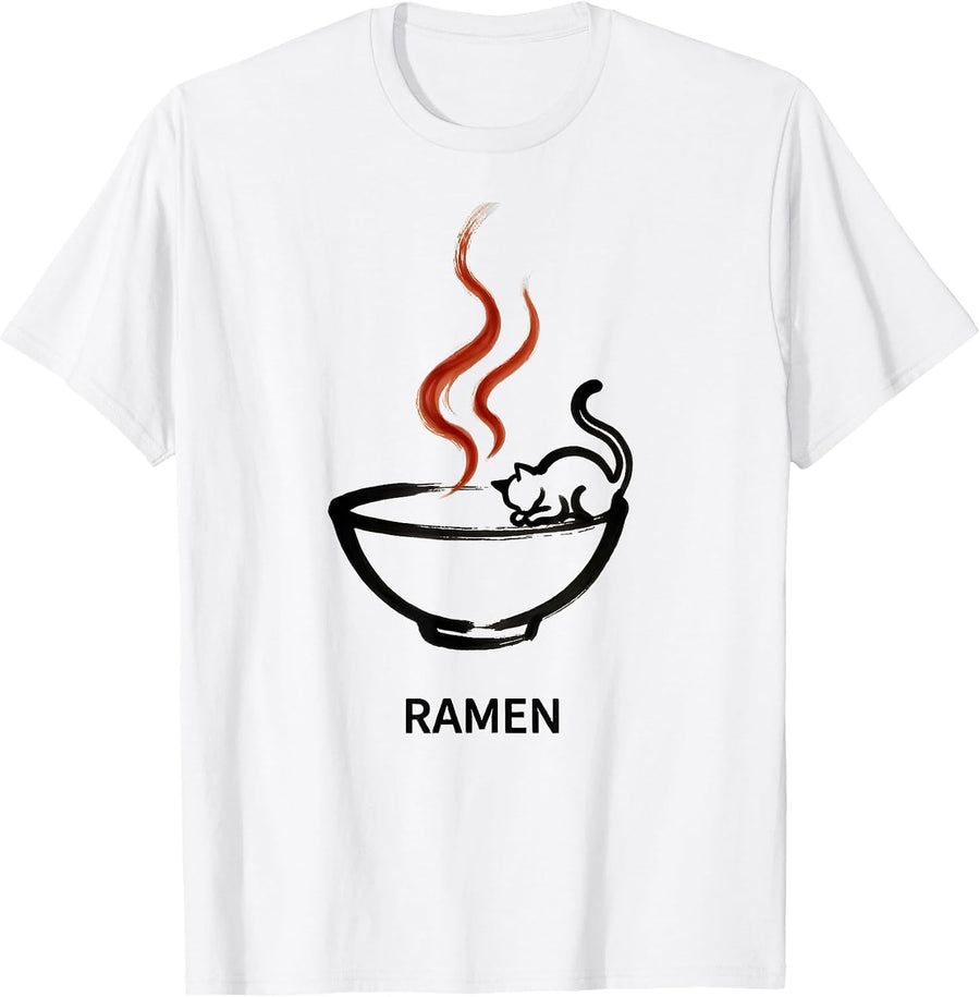 Men's RAMEN Kawaii Anime Cat Japanese Humor Funny Gift T-Shirt - White