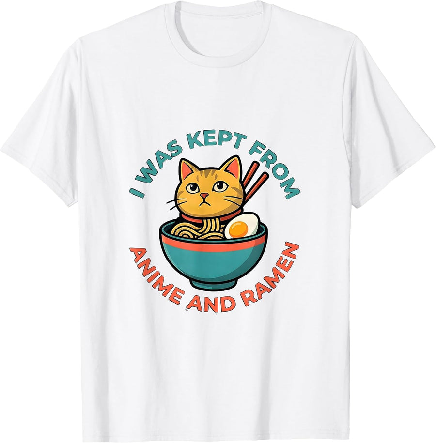 Men's I Was Kept From Anime And Ramen Funny Kawaii Cat Gift T-Shirt - White