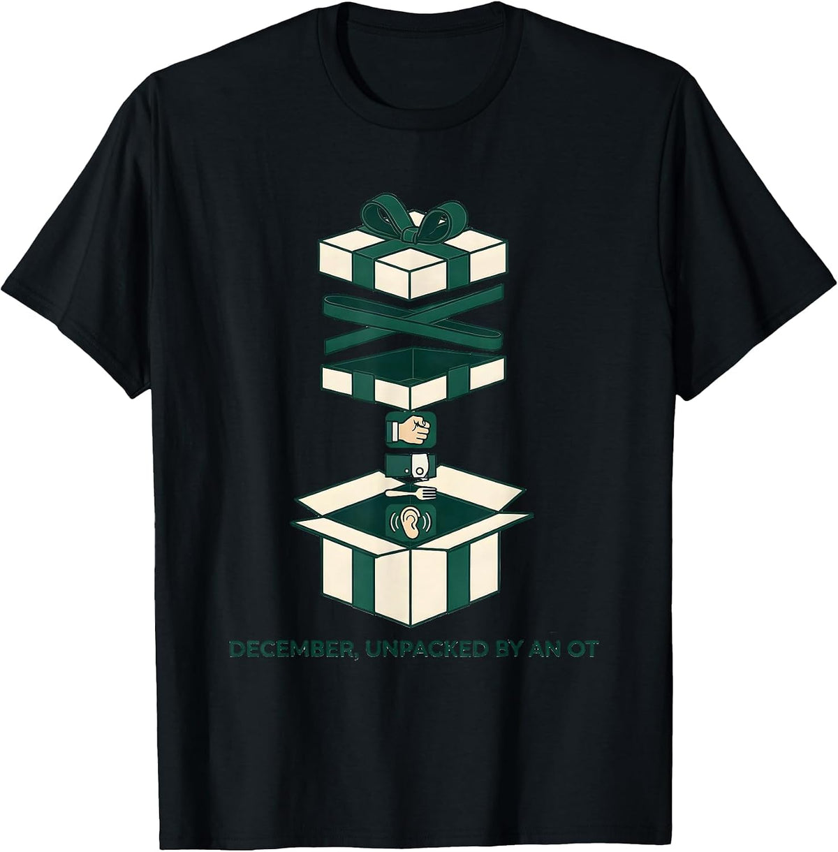 Men's December, Unpacked By An OT Occupational Therapist Holiday T-Shirt - Black