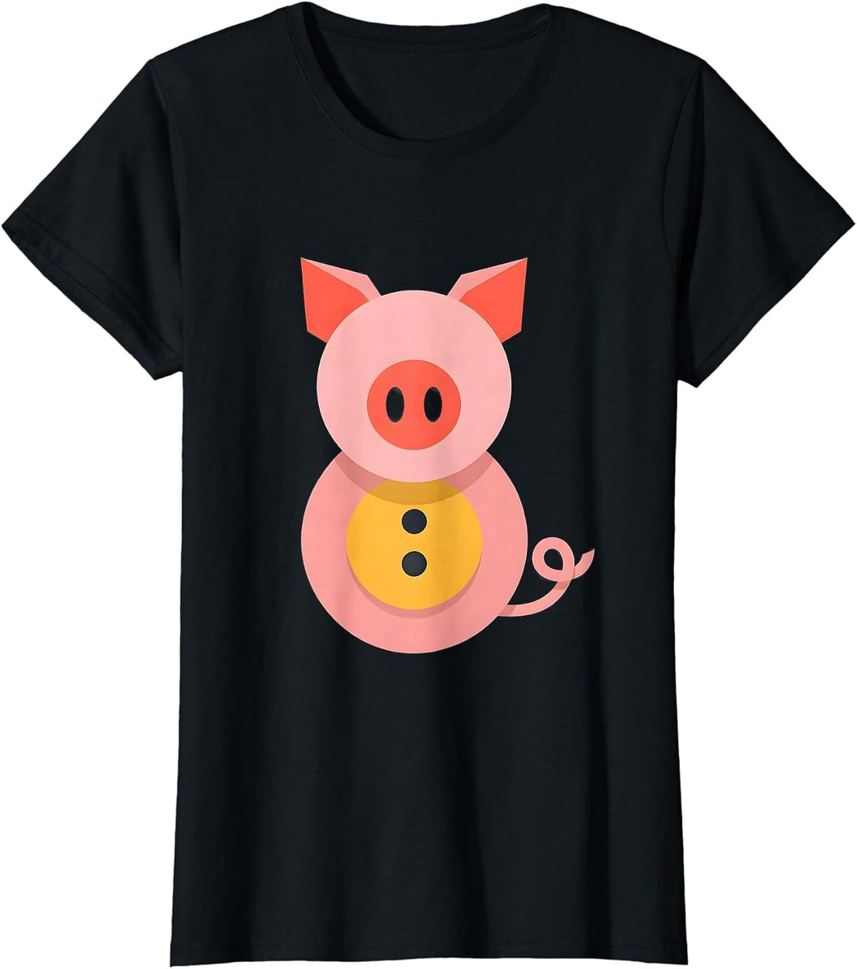 Women's Geometric Pig Flat Vector Halloween Costume Humor T-Shirt - Black