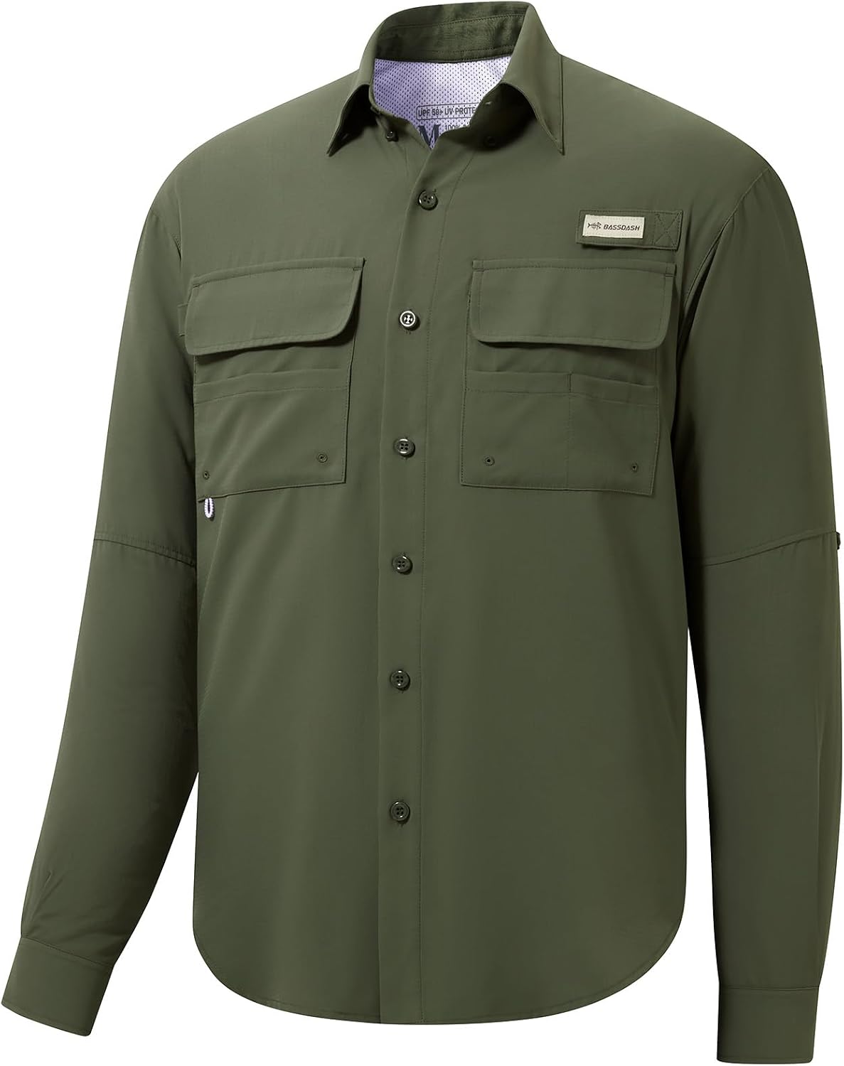 BASSDASH Men's Performance Fishing Hiking Shirt UPF 50 Button Down Long Sleeve Quick Dry FS21M - Olive Green
