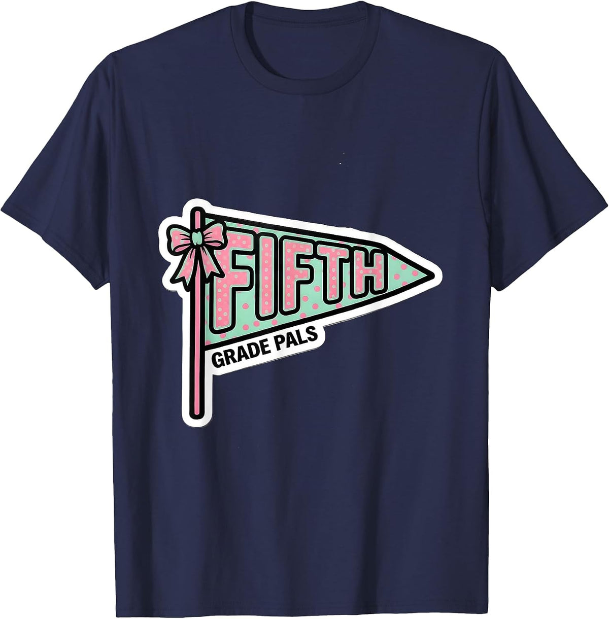 Fifth Grade Pals Cute Coquette Bow Back To School Girl T-Shirt - Navy Blue