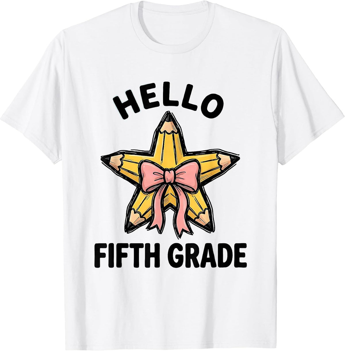 Men's Hello Fifth Grade Cute Coquette Back to School Pencil Bow T-Shirt - White