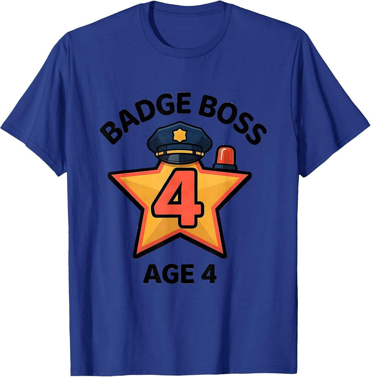 Badge Boss Age 4 Future Police Officer Kids Birthday Party T-Shirt - Royal Blue