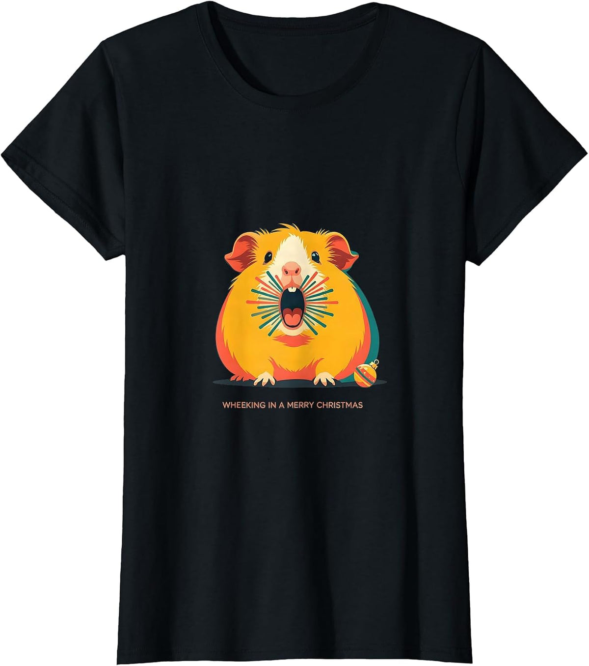 Wheeking In A Merry Christmas Funny Guinea Pig Pet Lover T-Shirt - Black