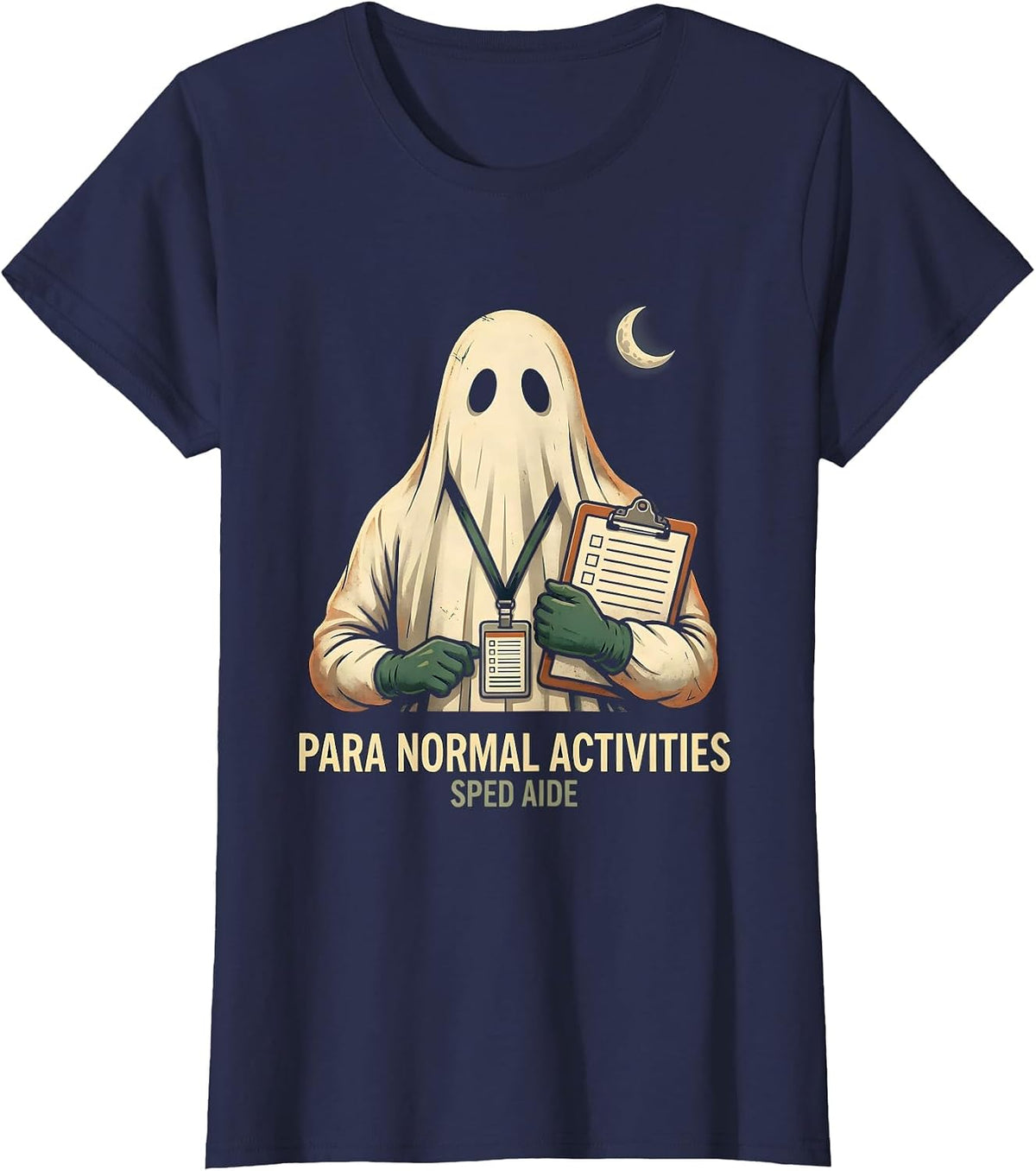 Women's Para Normal Activities SPED Aide Vintage Teacher Halloween T-Shirt - Navy Blue
