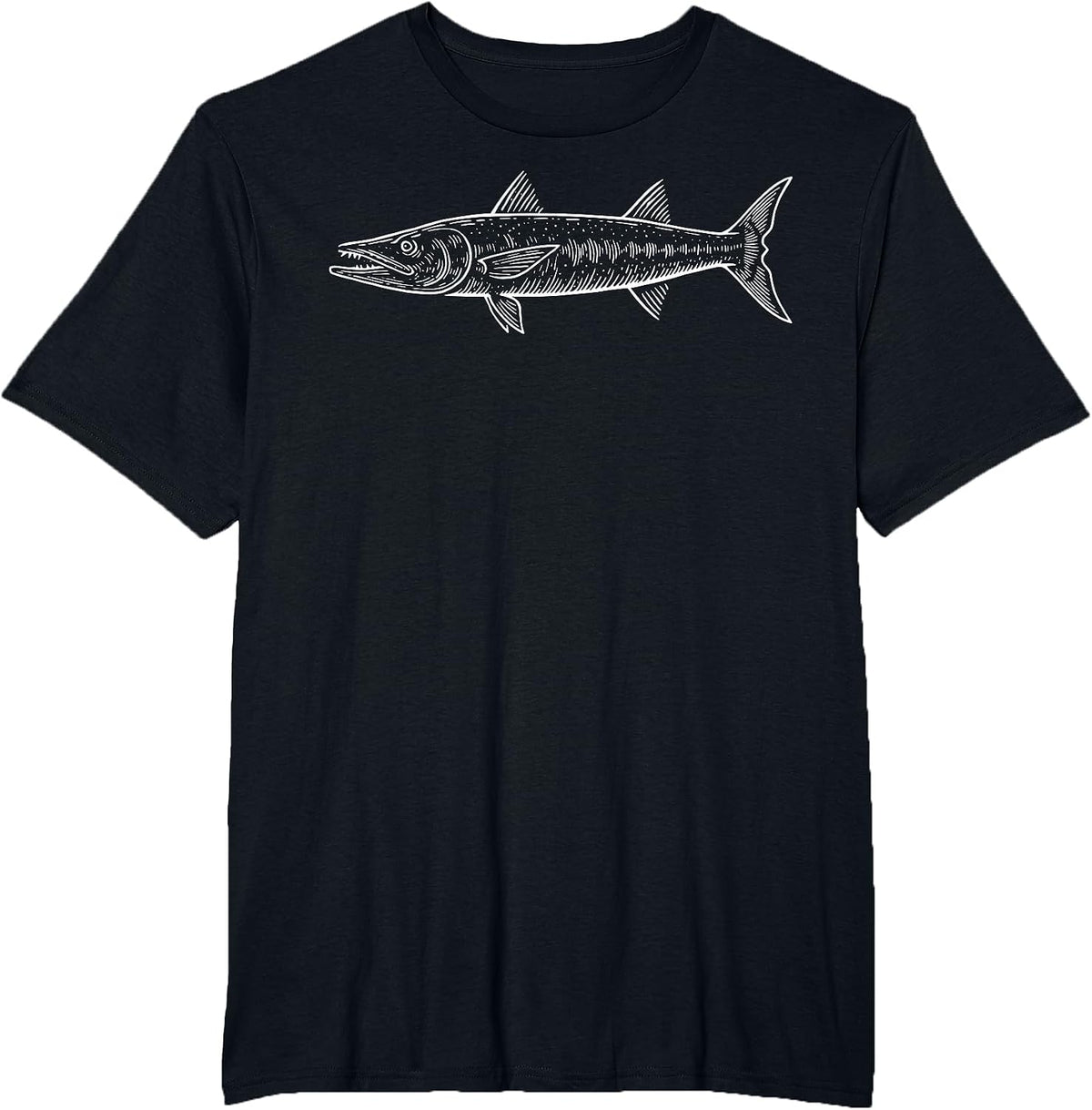 Barracuda Fish Illustration Deepsea Fisher Spearfisher T-Shirt - Black