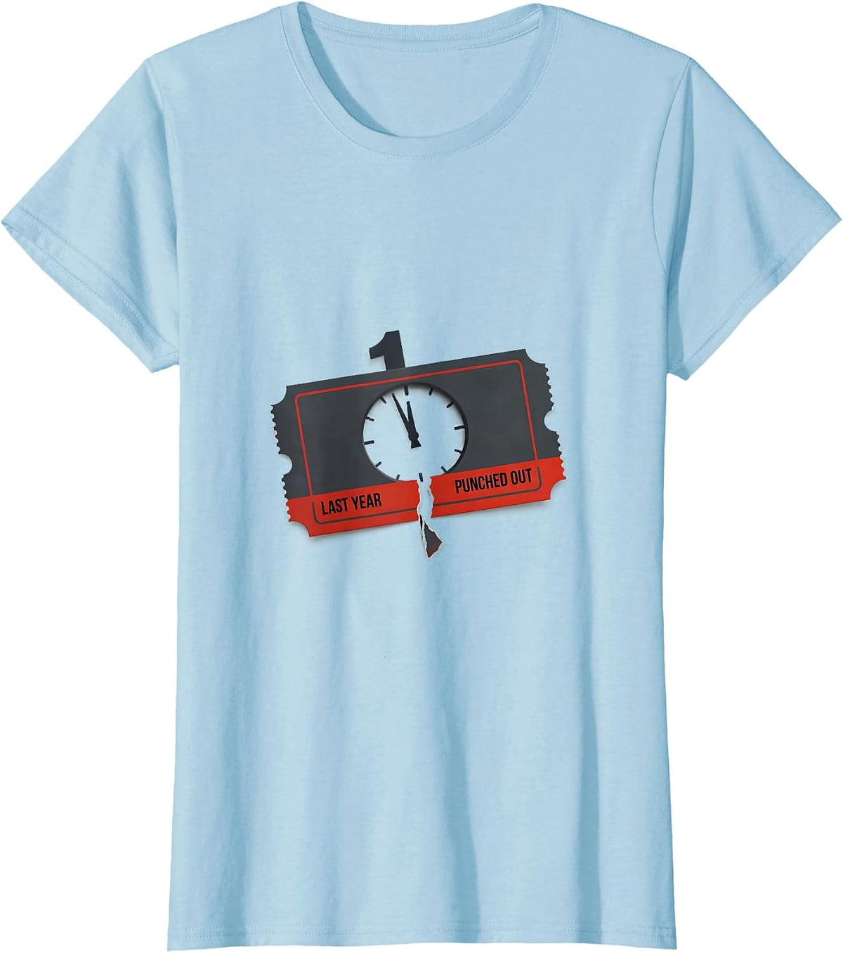 Women's Last Year, Punched Out Whimsical Party Novelty New Year Eve T-Shirt - Baby Blue