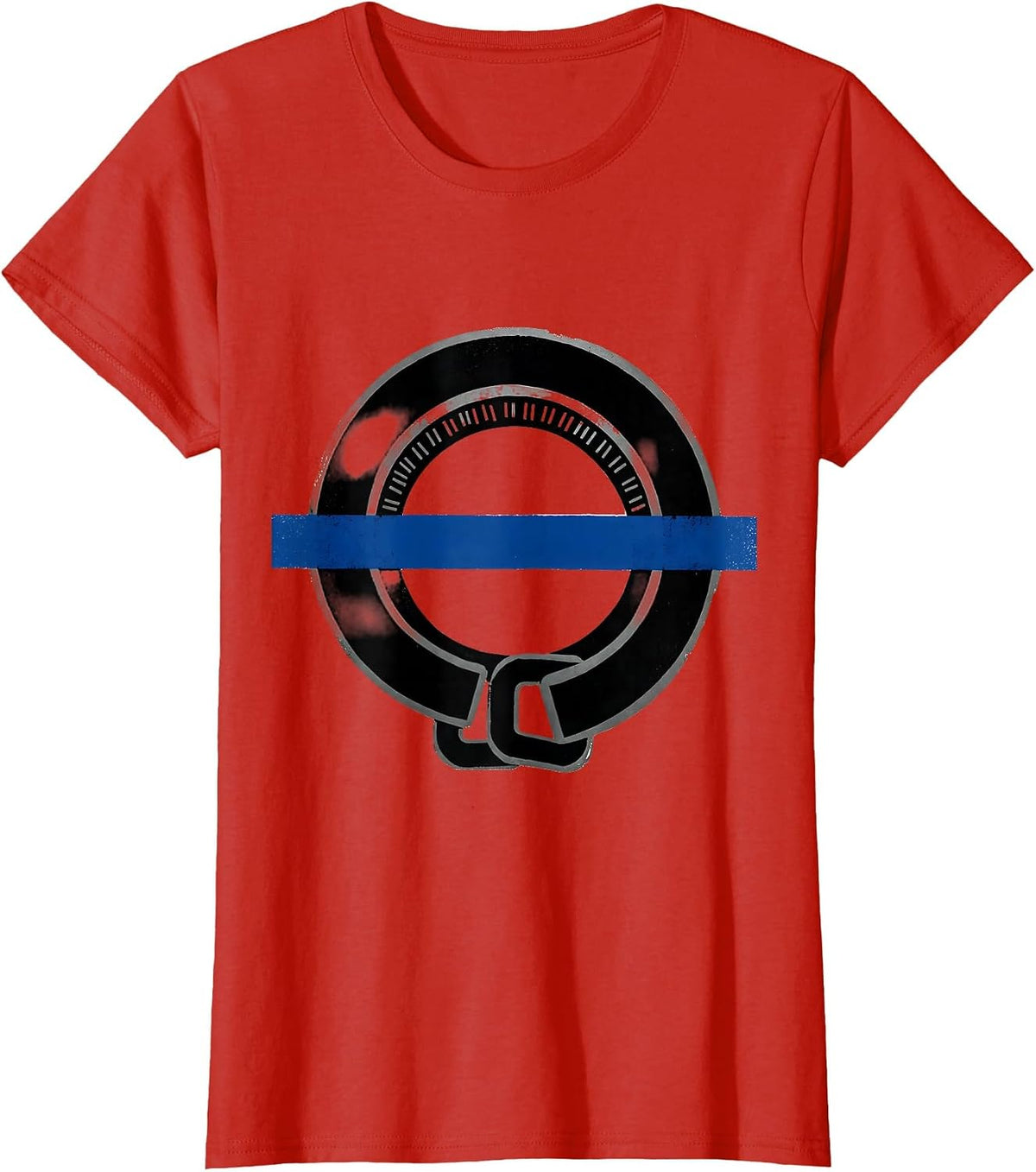 Women's Thin Blue Line Badge Ring Police Support Screenprint T-Shirt - Red