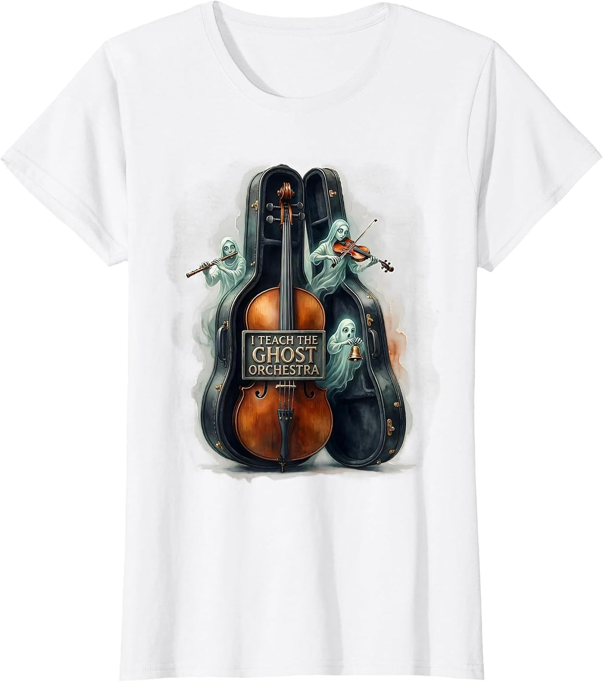 I Teach The Ghost Orchestra Whimsical Music Teacher T-Shirt - White