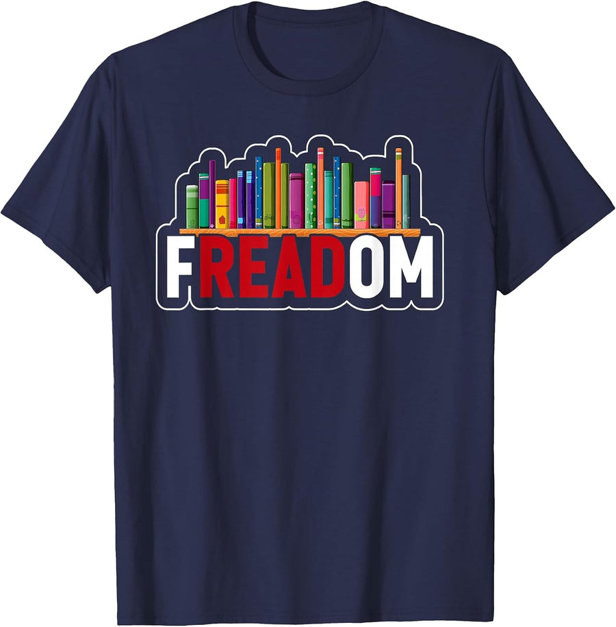 Freadom Anti-Banned Books F-Read-om Reading Books Reader T-Shirt - Navy Blue