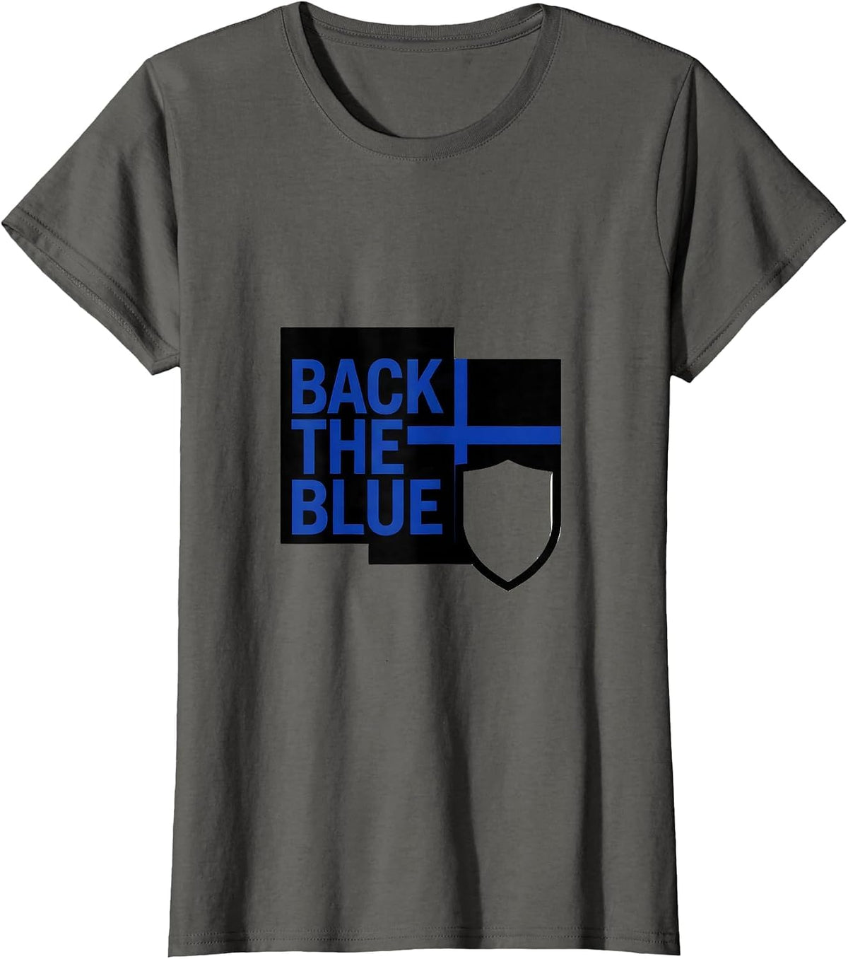 Women's Back The Blue Thin Blue Line Police Support Officer Tribute T-Shirt - Asphalt Grey