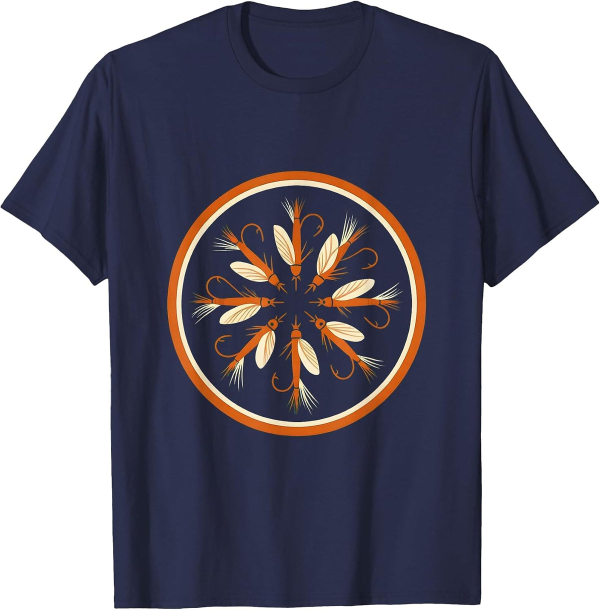 Men's Fishing Flies Pinned Cork Board Collection Art T-Shirt - Navy Blue