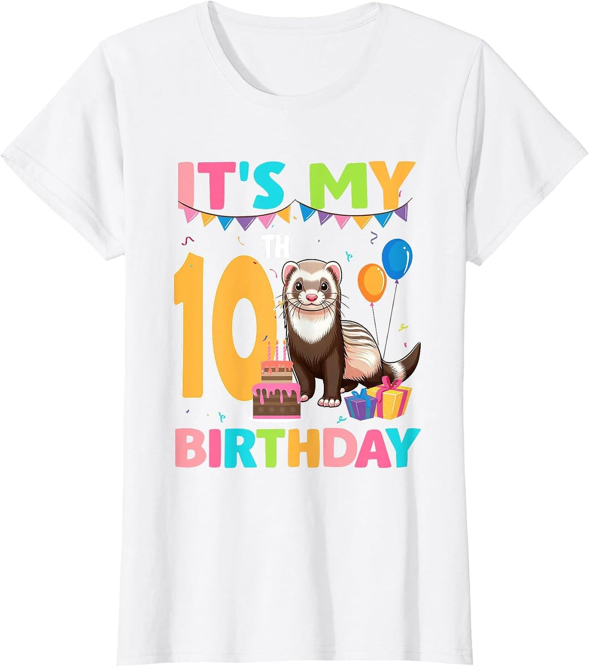 It's My 10th Birthday Ferret Lover 10 Year Old Bday Party T-Shirt - White