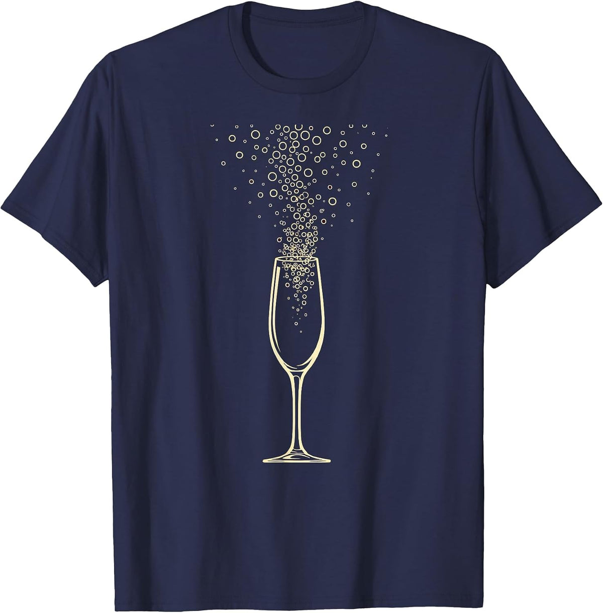 Gigi Overflowing Champagne Glass Golden Bubbles T-Shirt - Navy Blue