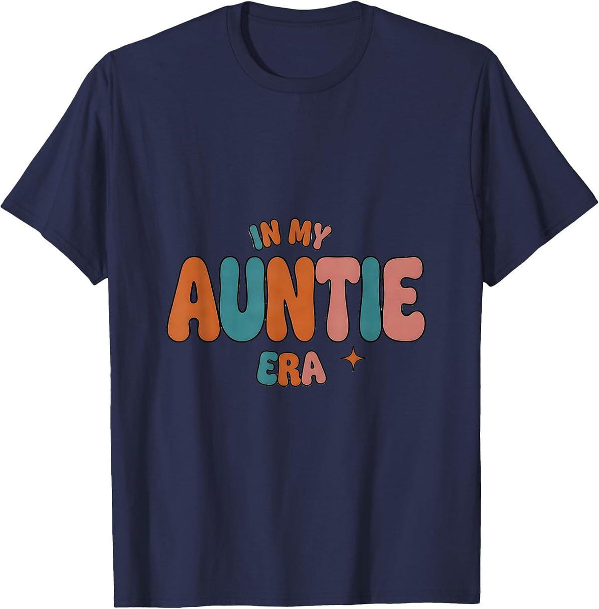 In My Auntie Era Whimsical Family Announcement Retro T-Shirt - Navy Blue
