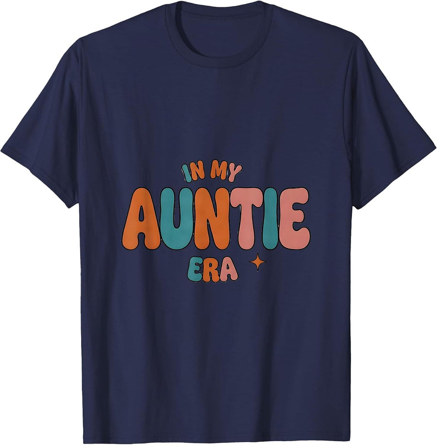 In My Auntie Era Whimsical Family Announcement Retro T-Shirt - Navy Blue