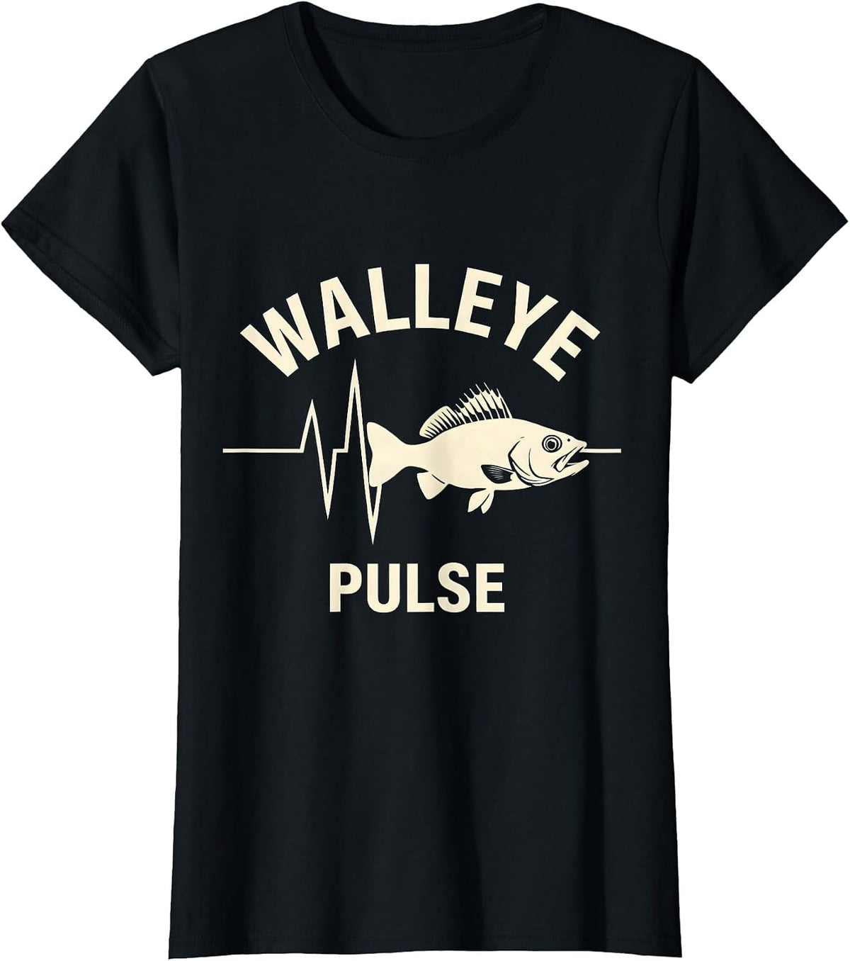 Walleye Pulse Silhouette Freshwater Fish Angler Humor T-Shirt - Black