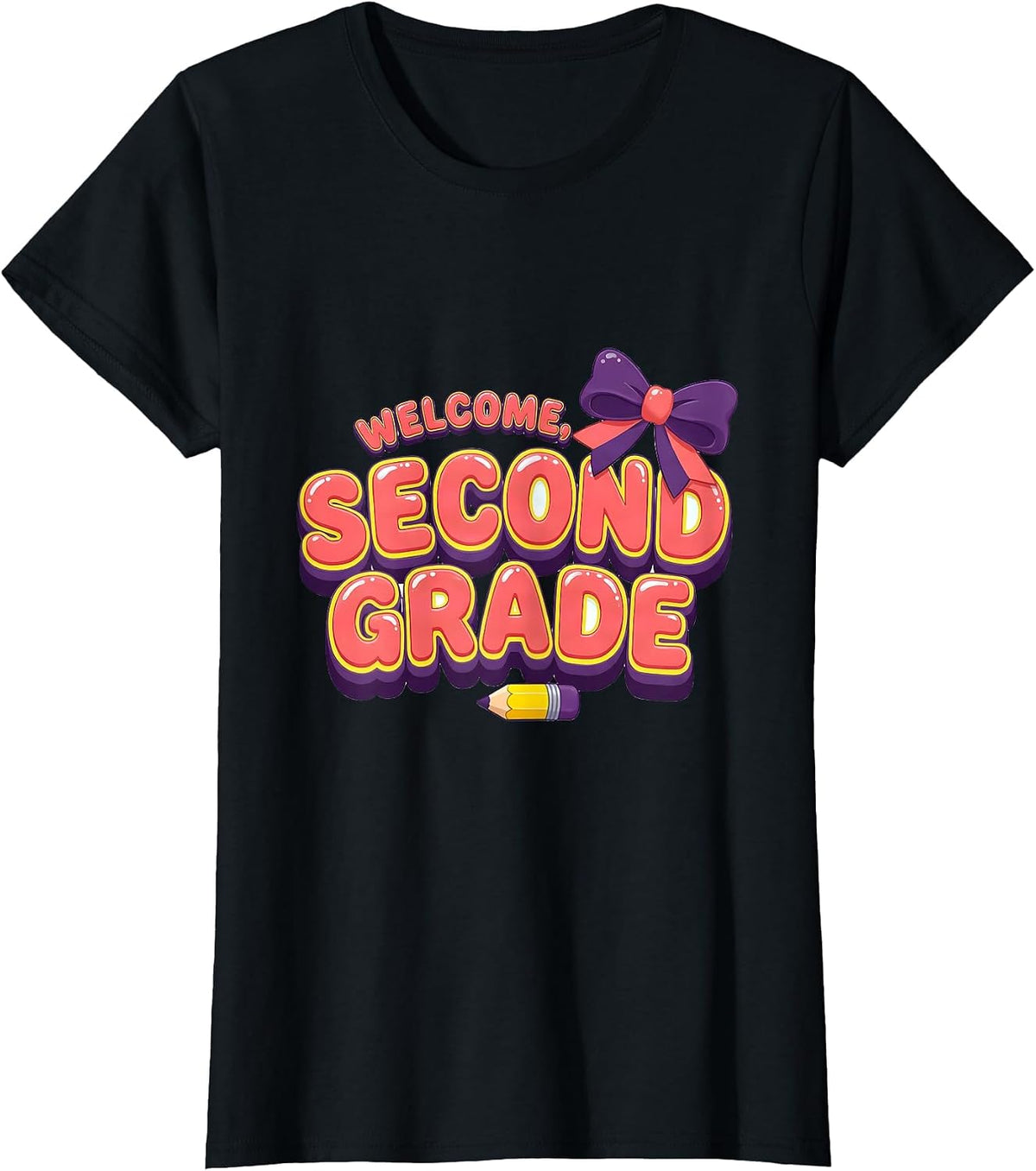 Welcome, Second Grade Cute Coquette Bow Back to School T-Shirt - Black