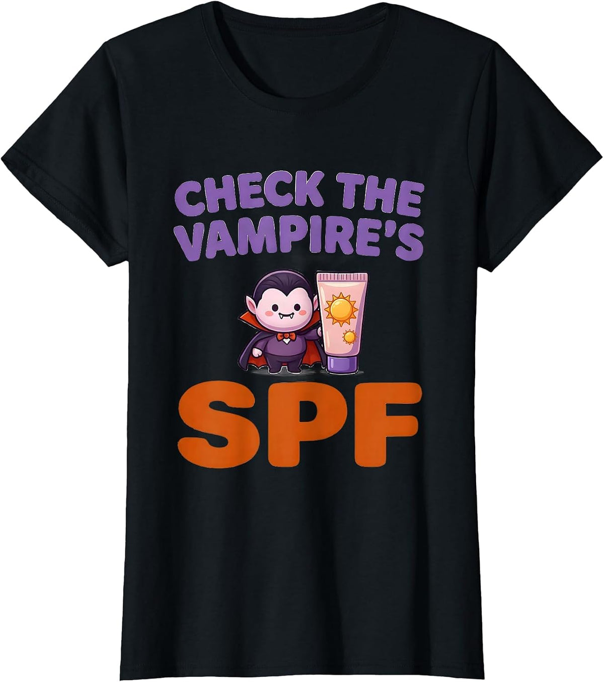 Check The Vampire's SPF Cute Kawaii Halloween Dermatology T-Shirt - Black